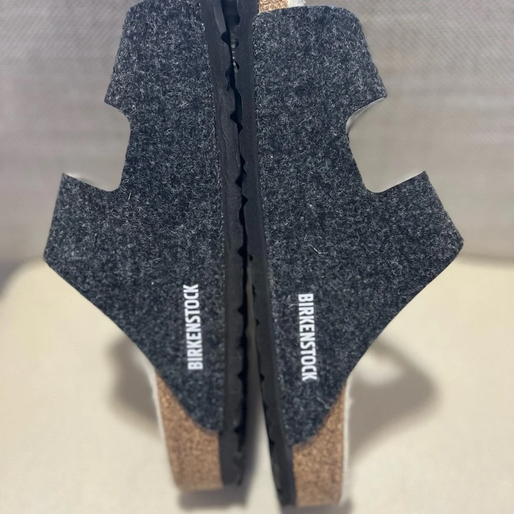 Birkenstock Arizona Rivet Wool Felt Shearling Charcoal Sandals Men’s 42